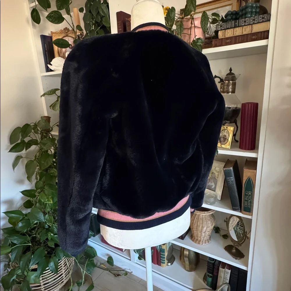 MOTHER The Letterman Faux Fur Bomber Jacket